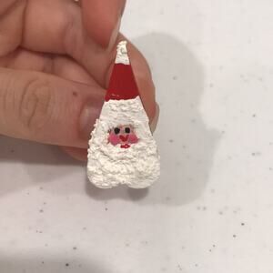 Vintage Artisan Made Christmas Santa Head Wooden Pin